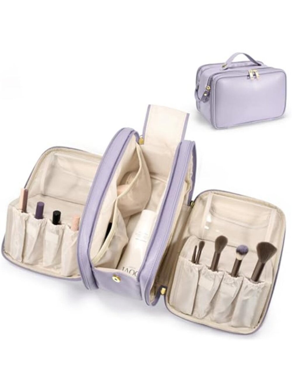 Large Makeup Bag Travel Cosmetic Organizer Waterproof Toiletry Bag Brush Holder